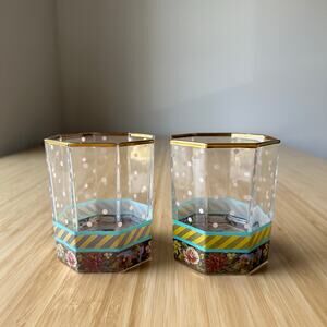 Pair of Vintage Mackenzie-Childs Garland (Pink Dots) 1980s Double Glass